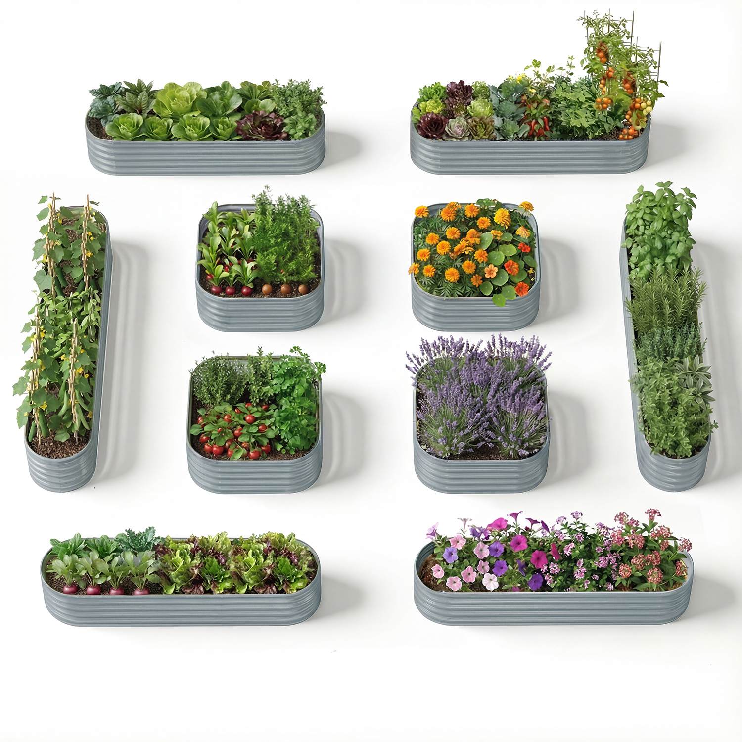 Compact Backyard Garden Layout – 18" Tall Raised Garden Bed Set (10 Beds)