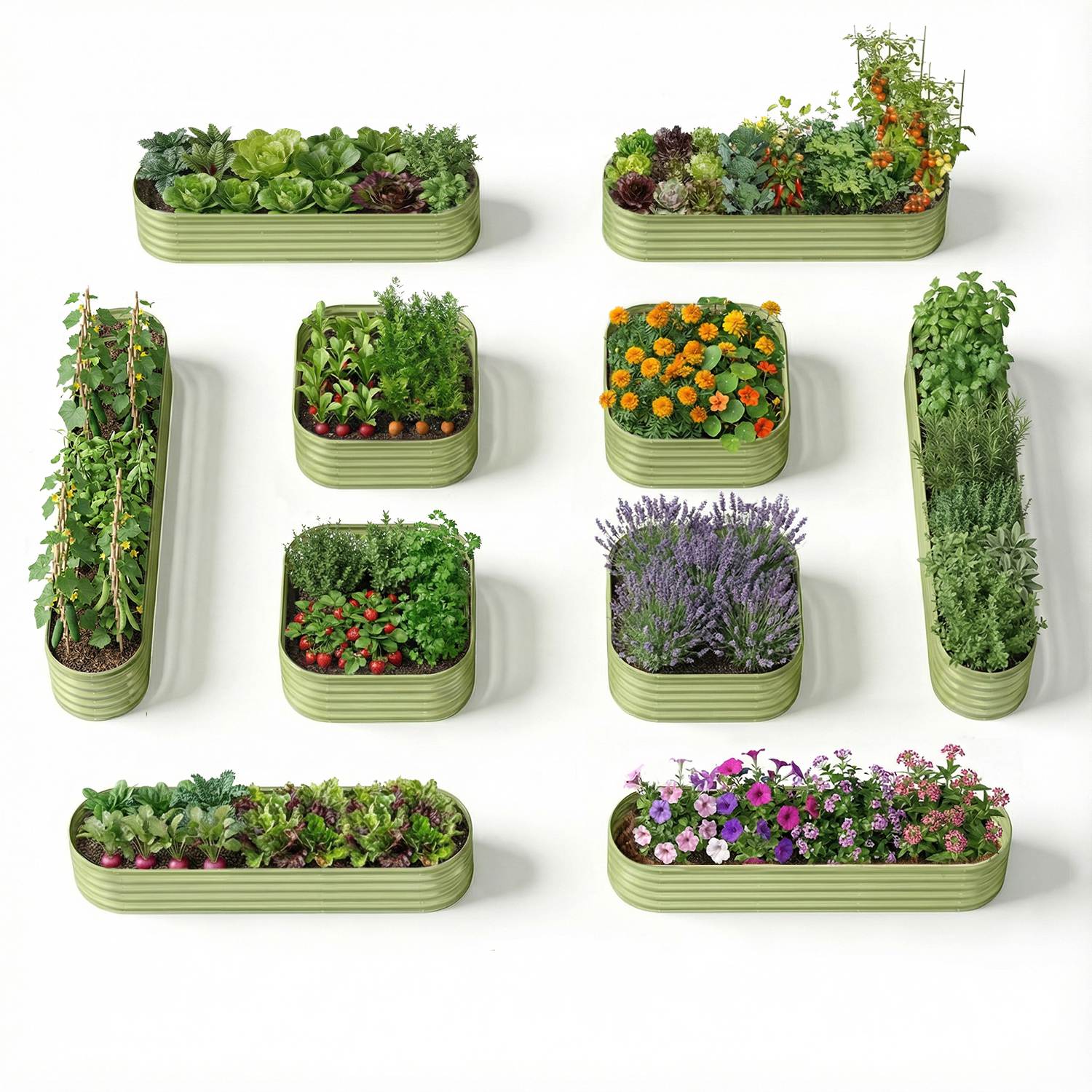 Compact Backyard Garden Layout – 18" Tall Raised Garden Bed Set (10 Beds)