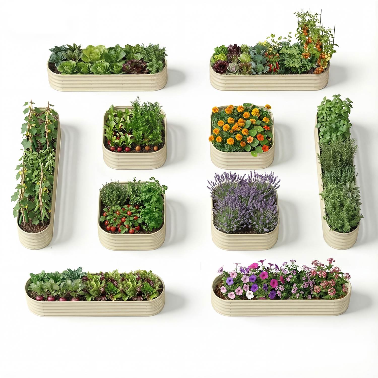 Compact Backyard Garden Layout – 18" Tall Raised Garden Bed Set (10 Beds)