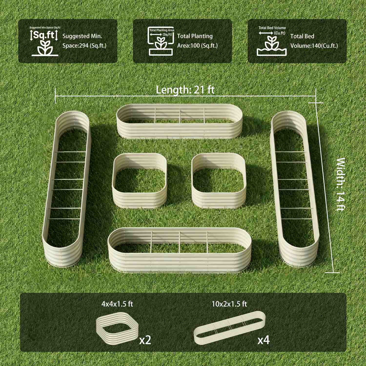 New Home Garden Layout – 18" Tall Raised Garden Bed Set (6 Beds)