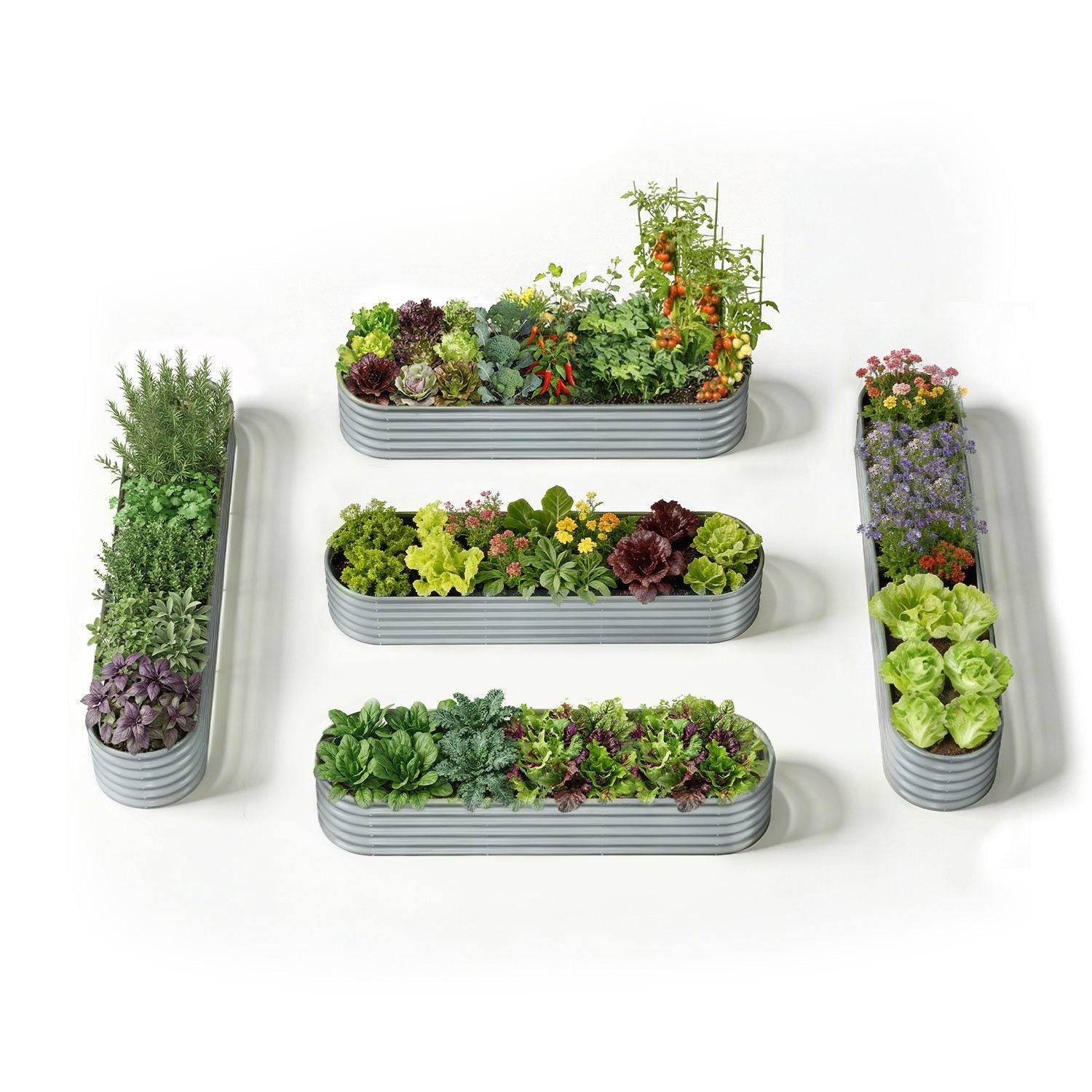 Everyday Kitchen Garden Layout – 18" Tall Raised Garden Bed Set (5 Beds)