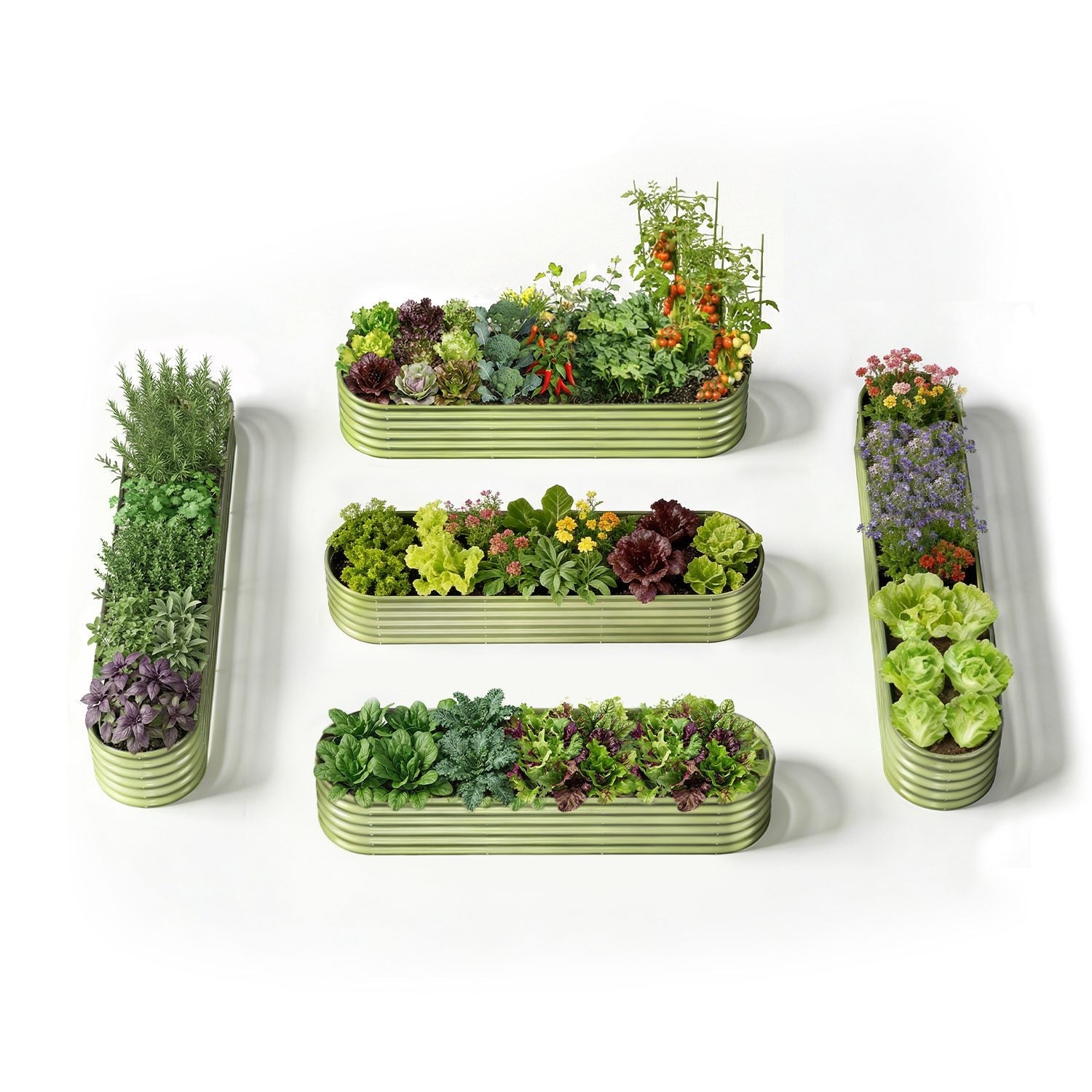 Everyday Kitchen Garden Layout – 18" Tall Raised Garden Bed Set (5 Beds)