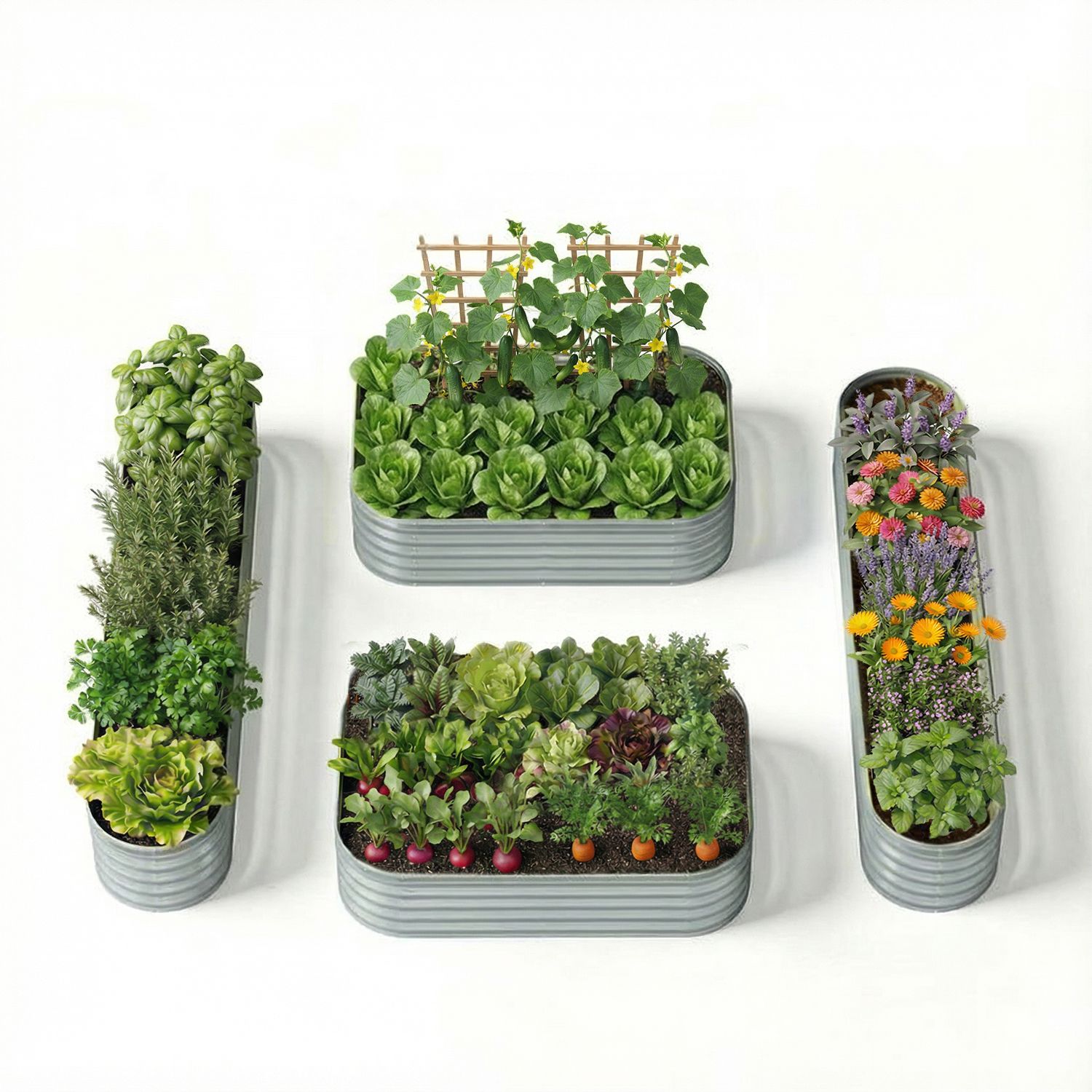 Small Space Garden Layout – 18" Tall Raised Garden Bed Set (4 Beds)