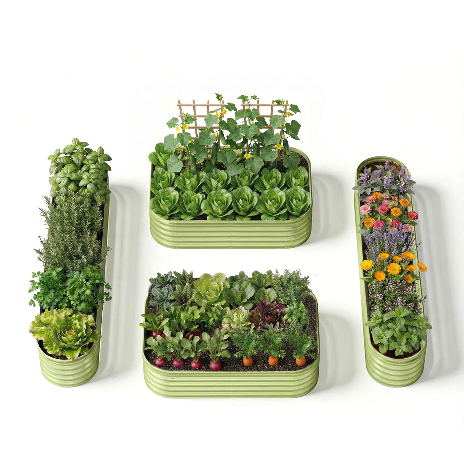 Small Space Garden Layout – 18" Tall Raised Garden Bed Set (4 Beds)